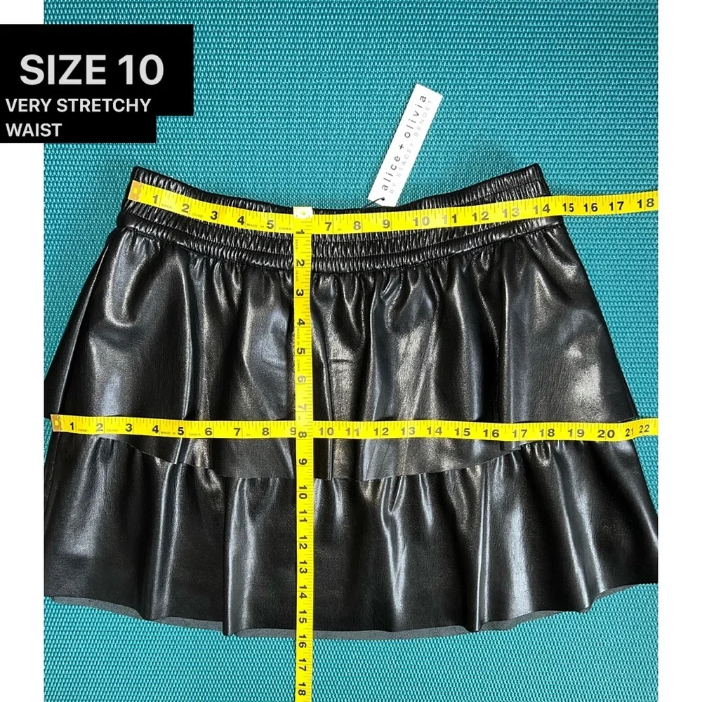 Alice + Olivia Jia Black Vegan Leather Tiered Mini Skirt